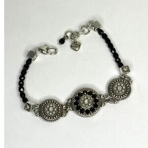 BRIGHTON 1910 Jet Set Black Crystal Faux Pearl Bracelet Reversible